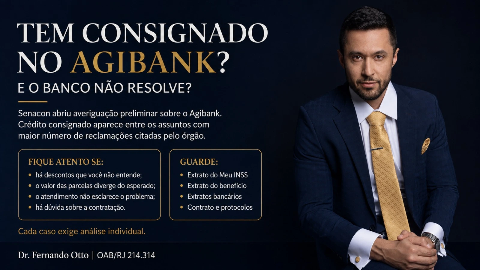Dr. Fernando Otto em publicação informativa sobre crédito consignado no Agibank e direitos do consumidor. Dr. Fernando Otto em publicação informativa sobre crédito consignado no Agibank e direitos do consumidor.